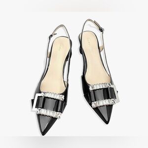 Faux Patent Leather kitten heels with crystal embellishment